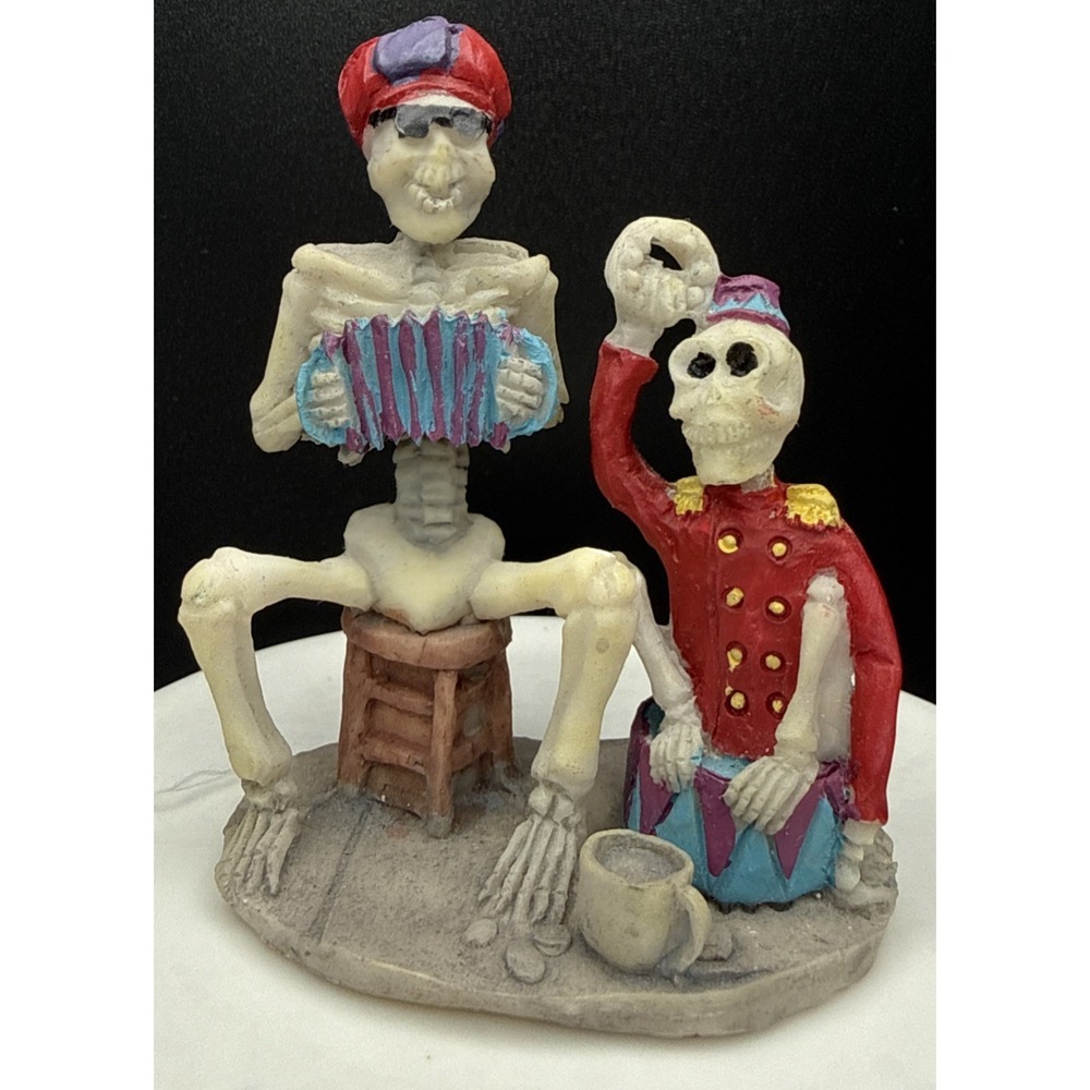 Vintage 1996 Dia de los Muertos Resin Skeleton Accordion Drum Figure China